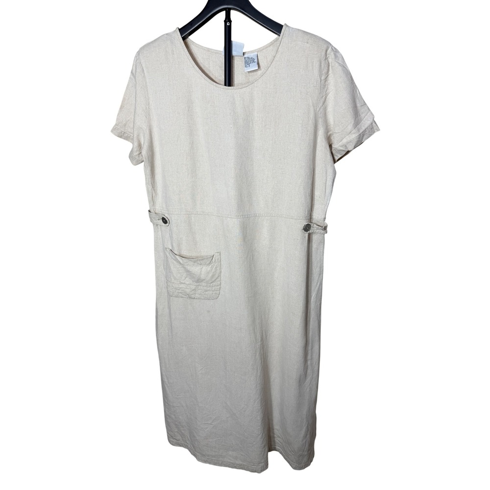 Studio‎ Ease Linen Blend Maxi Dress Oatmeal Beige Short Sleeve Pocket Womens 14